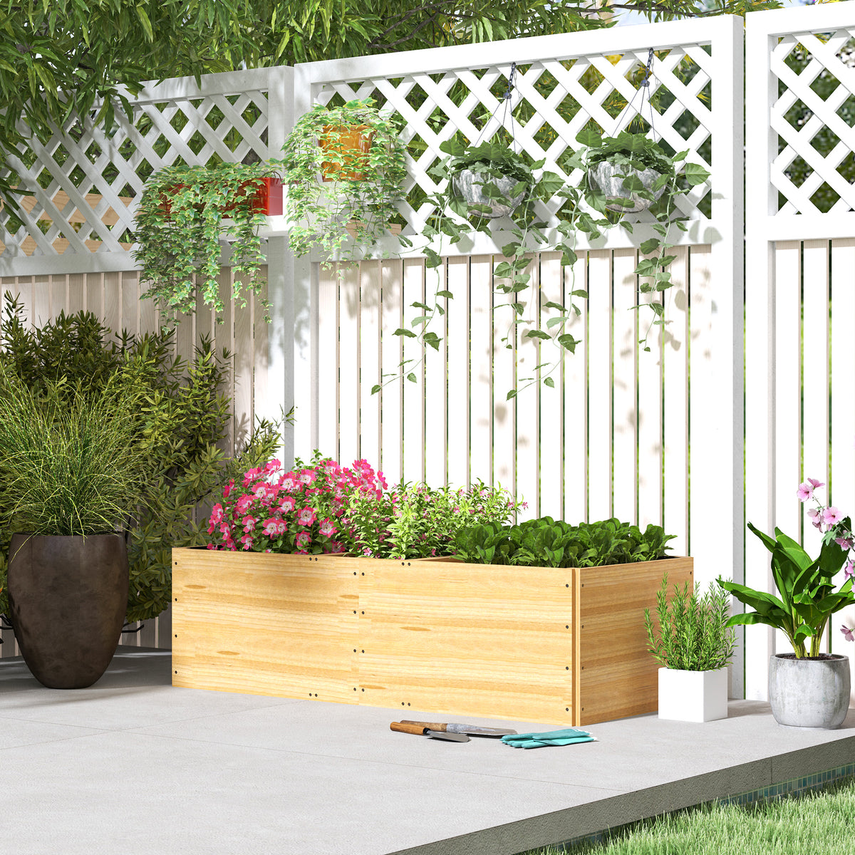 Caixa de Plantio de Madeira Floreira de Exterior Grande com 3 Áreas de Cultivo Caixa de Plantio para Cultivos Retangular para Jardim Varanda Pátio 140x60x40 cm Madeira — foto 2