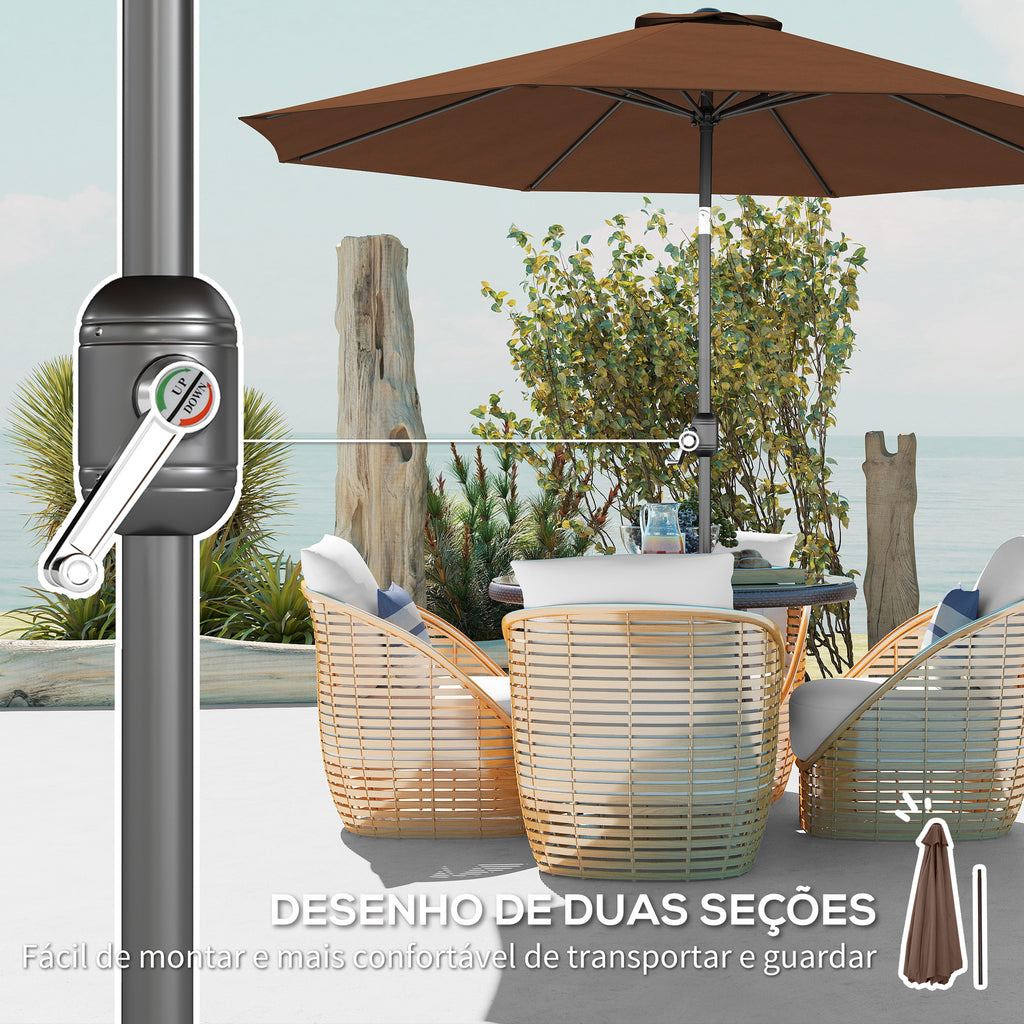 Chapéu de Sol de Jardim Ø295x250cm com Manivela Chapéu de Sol Exterior com Mecanismo de Inclinação e Mastro Desmontável de Metal para Terraço Piscina Pátio Café — foto 6