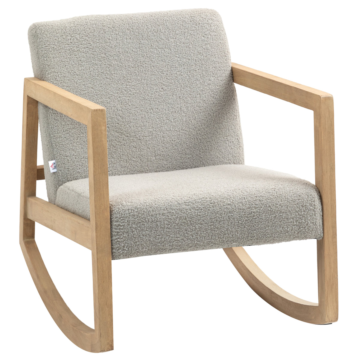 Poltrona Baloiço Estofada em Tecido em Borrego Poltrona Baloiço com Assento Acolchoado Apoio para os Braços e Pés de Madeira de Borracha para Sala de Estar Dormitório 60x81x71 cm Cinza — foto 1
