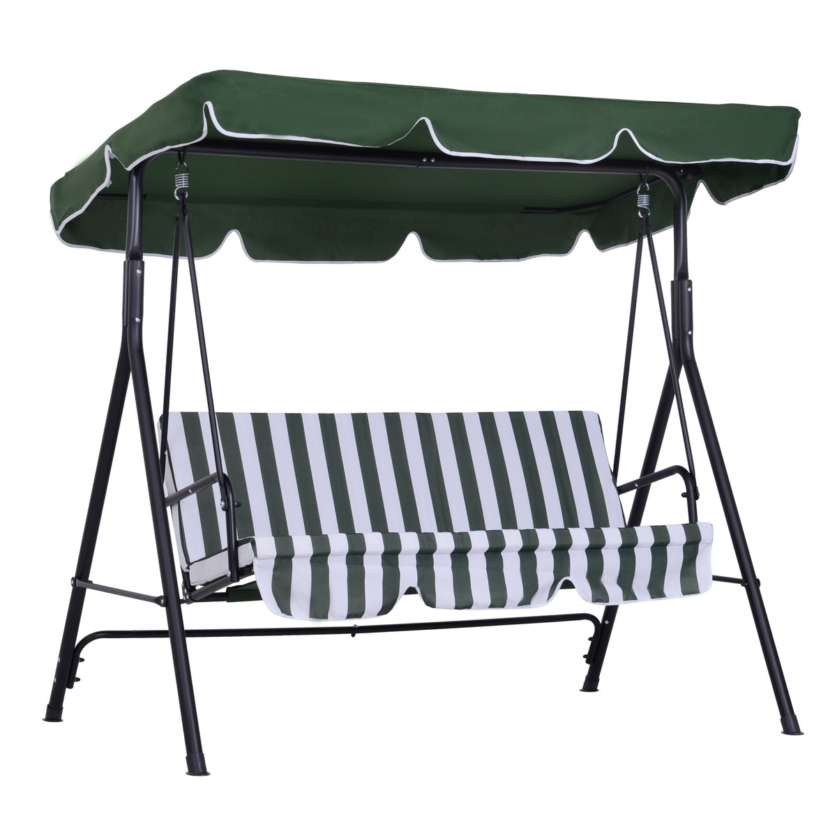 Baloiço de Jardim de 3 Lugares Baloiço com Teto Ajustável em Ângulo para Terraço Balcão Carga Máxima 200kg Aço 172x110x153cm Verde e Branco — foto 1