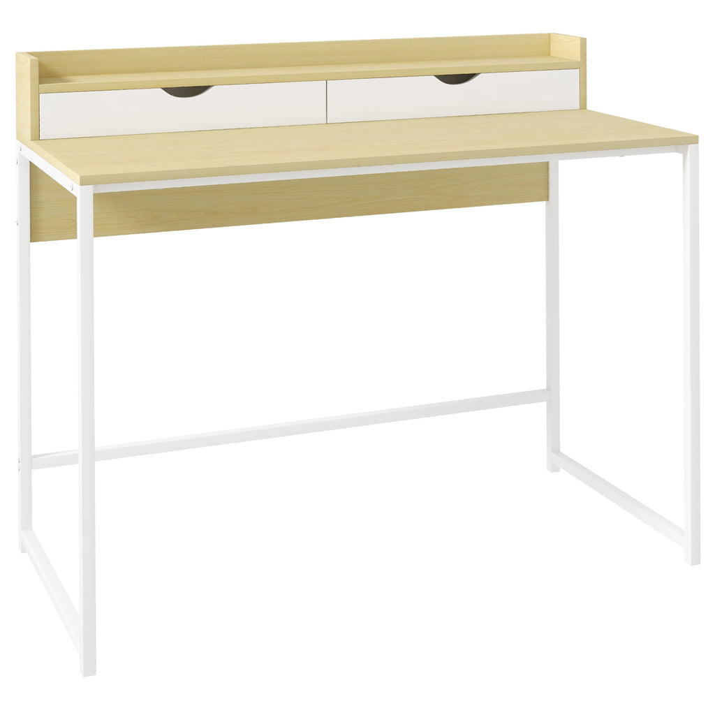 Secretária Moderna Mesa para Escritório Mesa de Computador com Estante de Armazenamento e 2 Gavetas Removíveis 106x50x89 cm Branco — foto 1