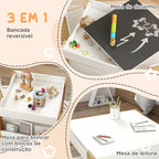 Conjunto de Mesa e 2 Cadeiras Infantis Mesa com Cadeiras para Crianças 2 em 1 com Ardósia Gavetas de Tecido e Espaço de Armazenamento para Quarto Sala de Jogos Cinza — foto 4
