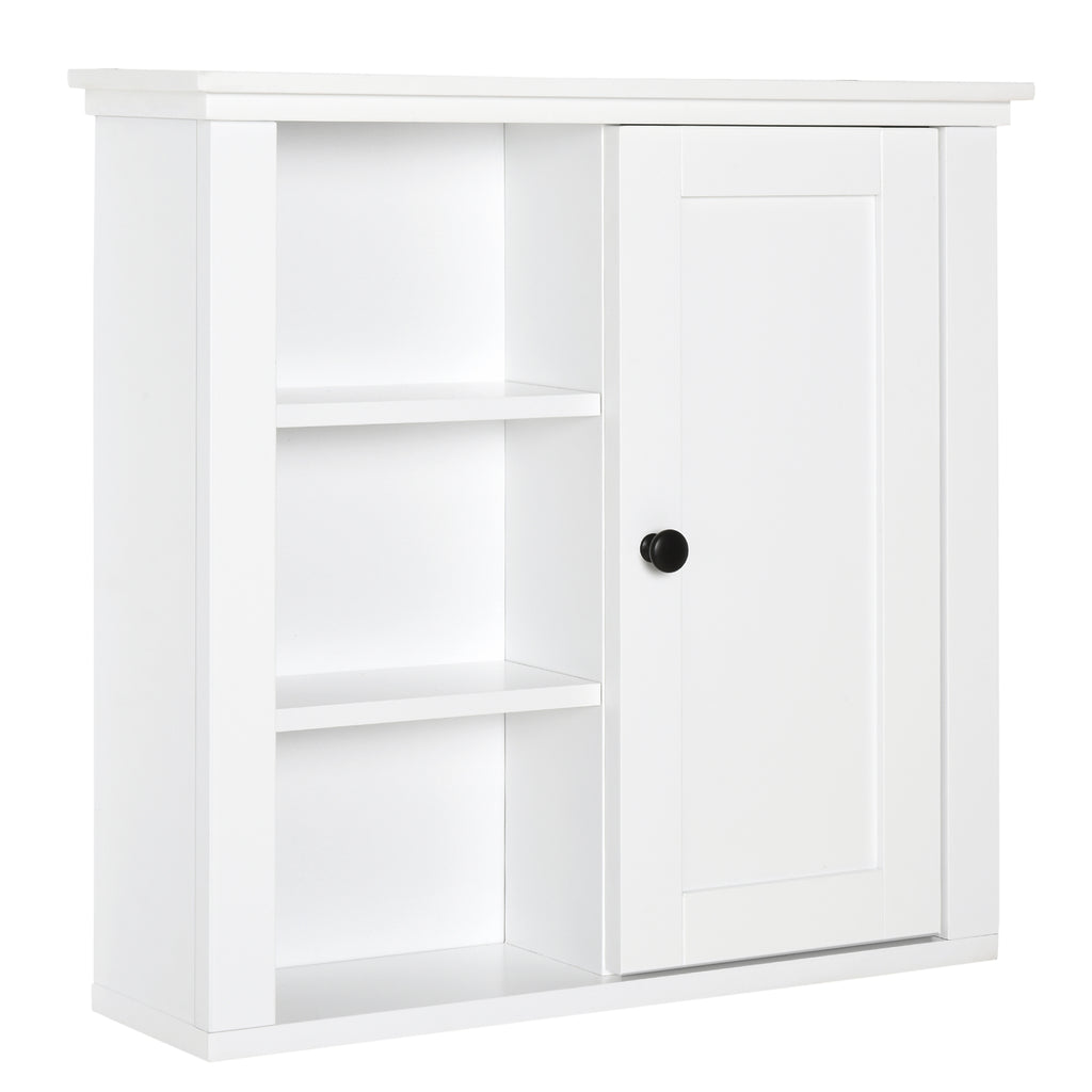 Armário de banheiro multifuncional Armário de parede com economia de espaço com 3 níveis abertos 1 porta Prateleira de sobreposição ajustável 53x14.5x50.5 cm Branco — foto 1
