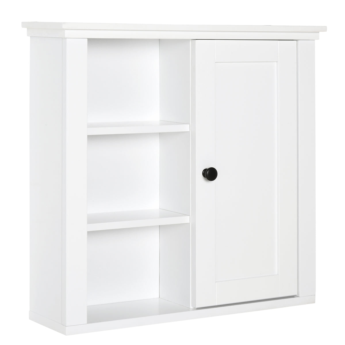 Armário de banheiro multifuncional Armário de parede com economia de espaço com 3 níveis abertos 1 porta Prateleira de sobreposição ajustável 53x14.5x50.5 cm Branco — foto 1