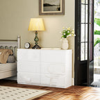 Cómoda com 6 Gavetas de Madeira Cómoda de Dormitório Cómoda Branca para Sala de Estar Estilo Moderno 112x34x75 cm Branco Brilhante — foto 7