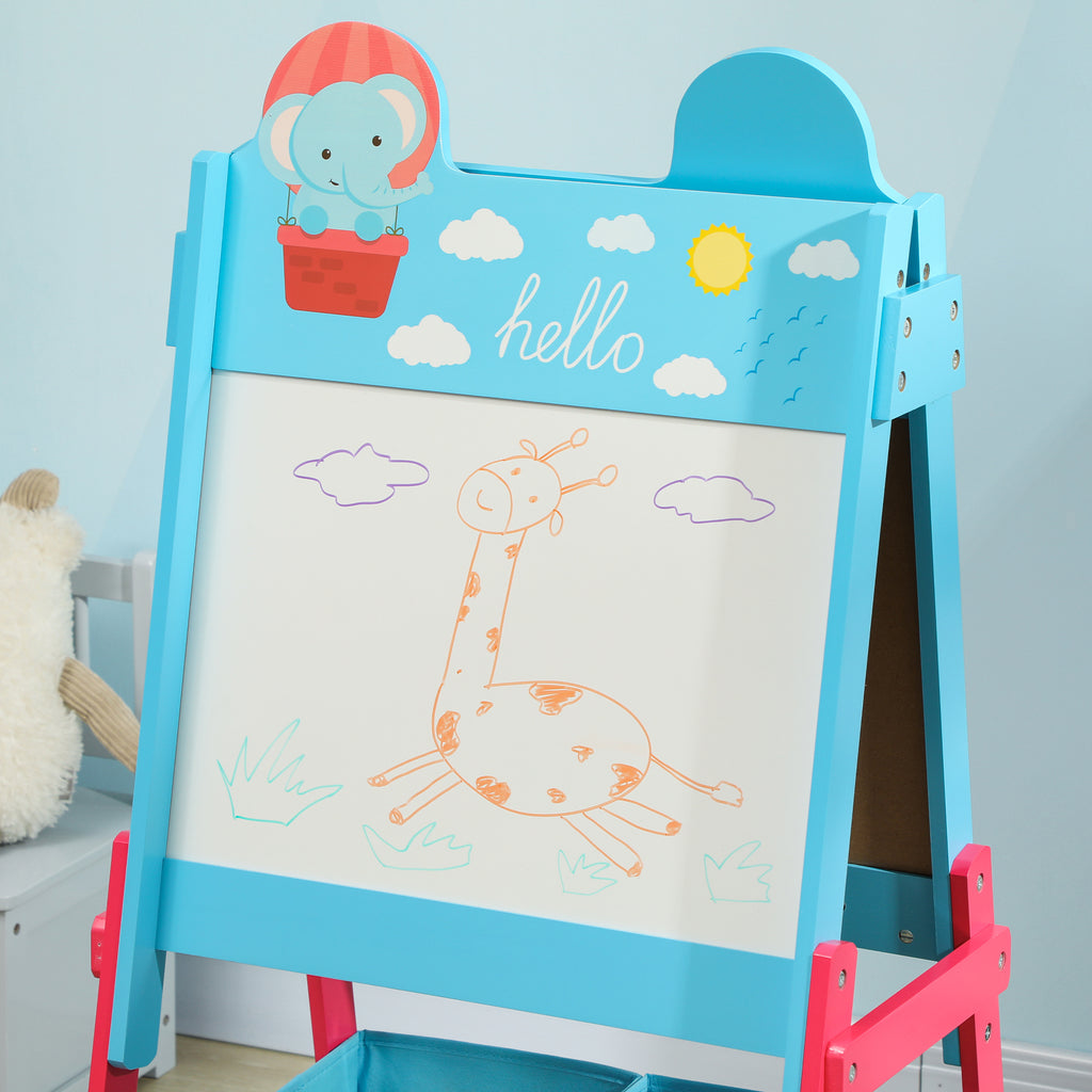Cavalete para Crianças 2 em 1 Arsósia Infantil com Dupla Face 2 Caixas de Arrumação Cavalete de Pintura para Crianças com Estampa em Animais 53,5x49x113 cm Azul — foto 8