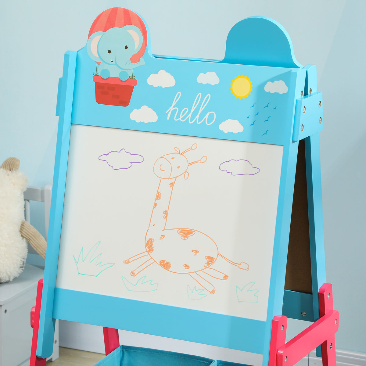 Cavalete para Crianças 2 em 1 Arsósia Infantil com Dupla Face 2 Caixas de Arrumação Cavalete de Pintura para Crianças com Estampa em Animais 53,5x49x113 cm Azul — foto 8