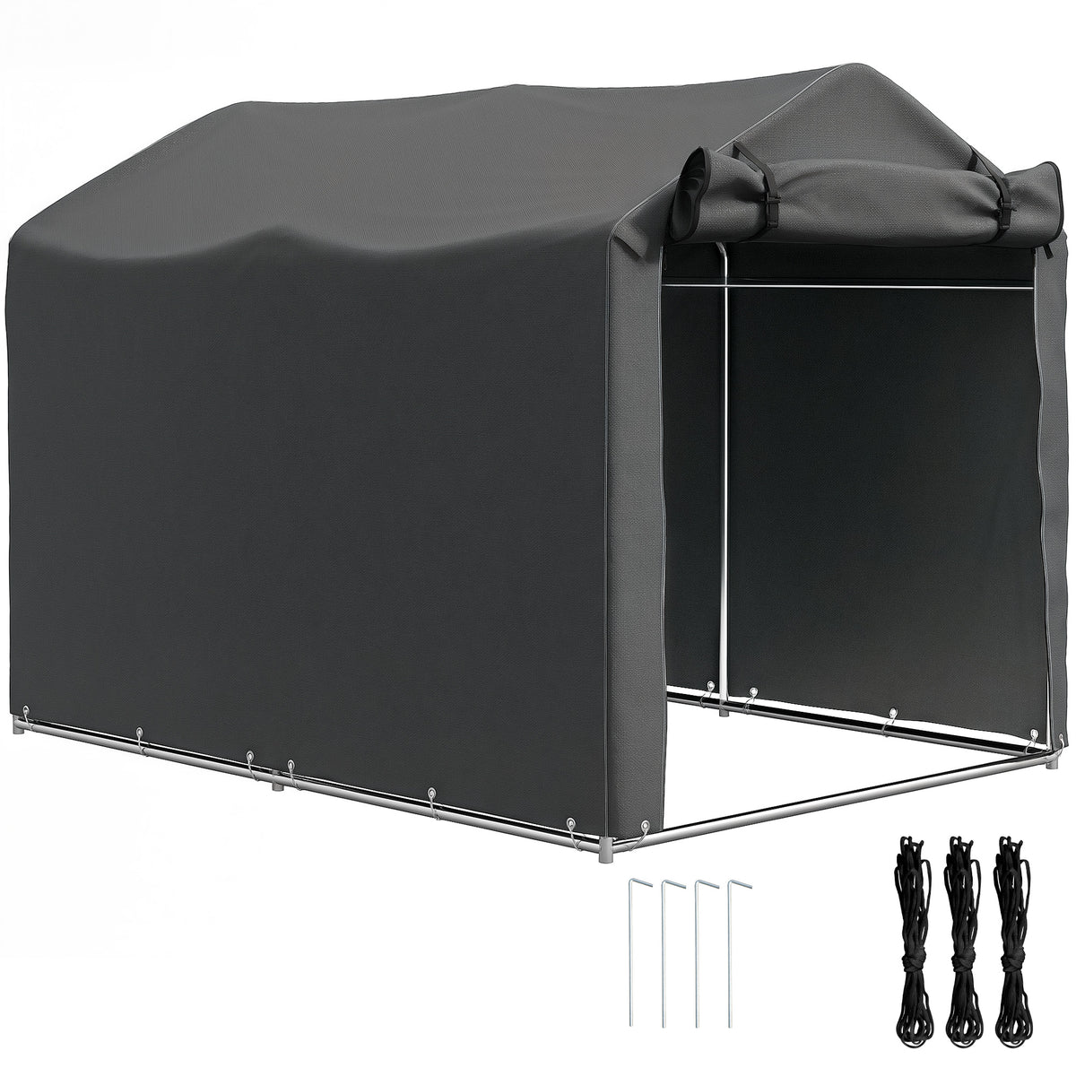 Abrigo de Exterior para Ferramentas e Bicicletas 2,2x1,57x1,65 m Abrigo de Jardim com Porta Desmontável com Fecho de Correr Impermeável Anti-UV Garagem Portátil Cinzento Escuro — foto 1