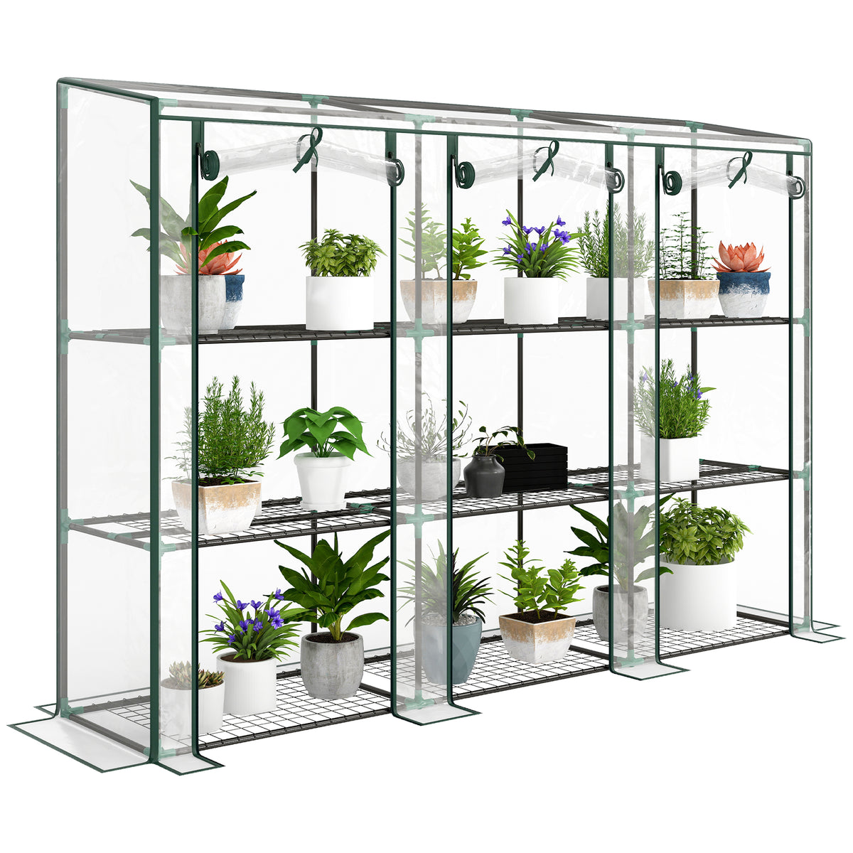 Estufa Pequena Estufa de Exterior com Prateleiras de 3 Níveis Portas com Fecho de Correr e Estrutura de Aço Estufa para Cultivar Plantas Flores 215x46x151 cm Transparente — foto 1