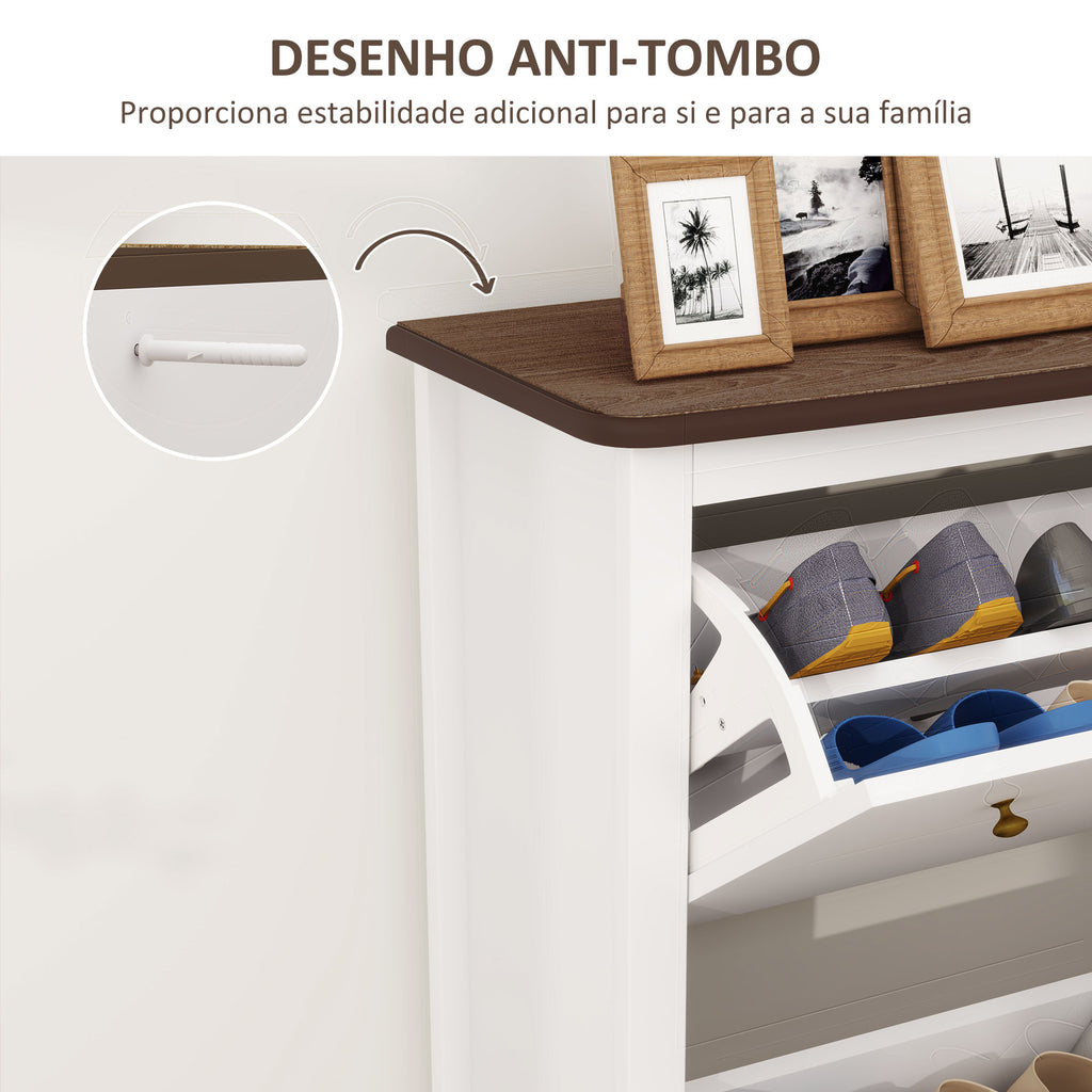 Móvel Sapateira Estilo Francês Sapateira de Entrada com 2 Gavetas Prateleiras Ajustáveis para 16 Pares de Sapato Sapateira Estreita para Corredor 84x29x109 cm Branco — foto 7