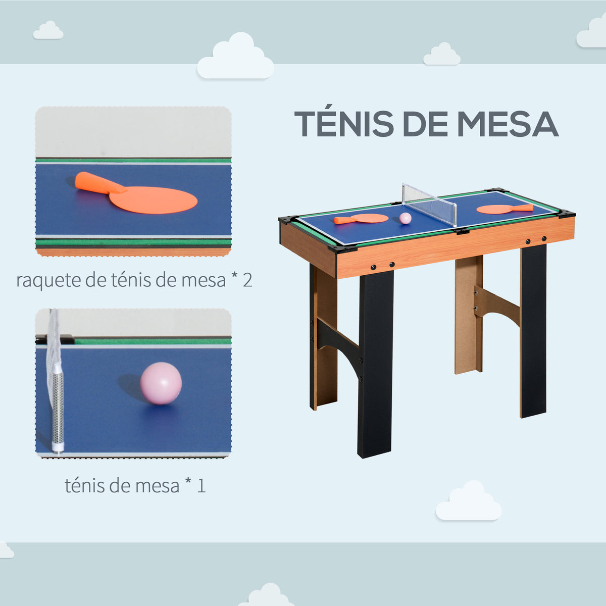 Mesa Multi-Jogos 4 em 1 Mesa de Jogos para Crianças acima de 6 Anos Matraquilho para Crianças Mesa de Bilhar Mesa de Ping-Pong e Hóquei de Mesa 87x43x73 cm Madeira e Preto — foto 5