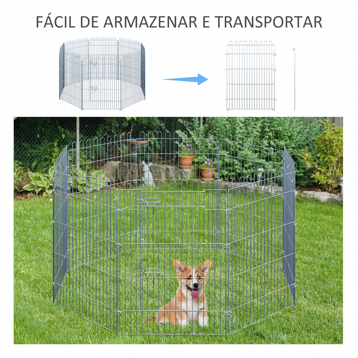 Parque para Animais de Estimação com 8 Paineis 63x91cm Cerca para Animais de Estimação com Porta com Trava para Jardim Pátio Exterior Prata — foto 5