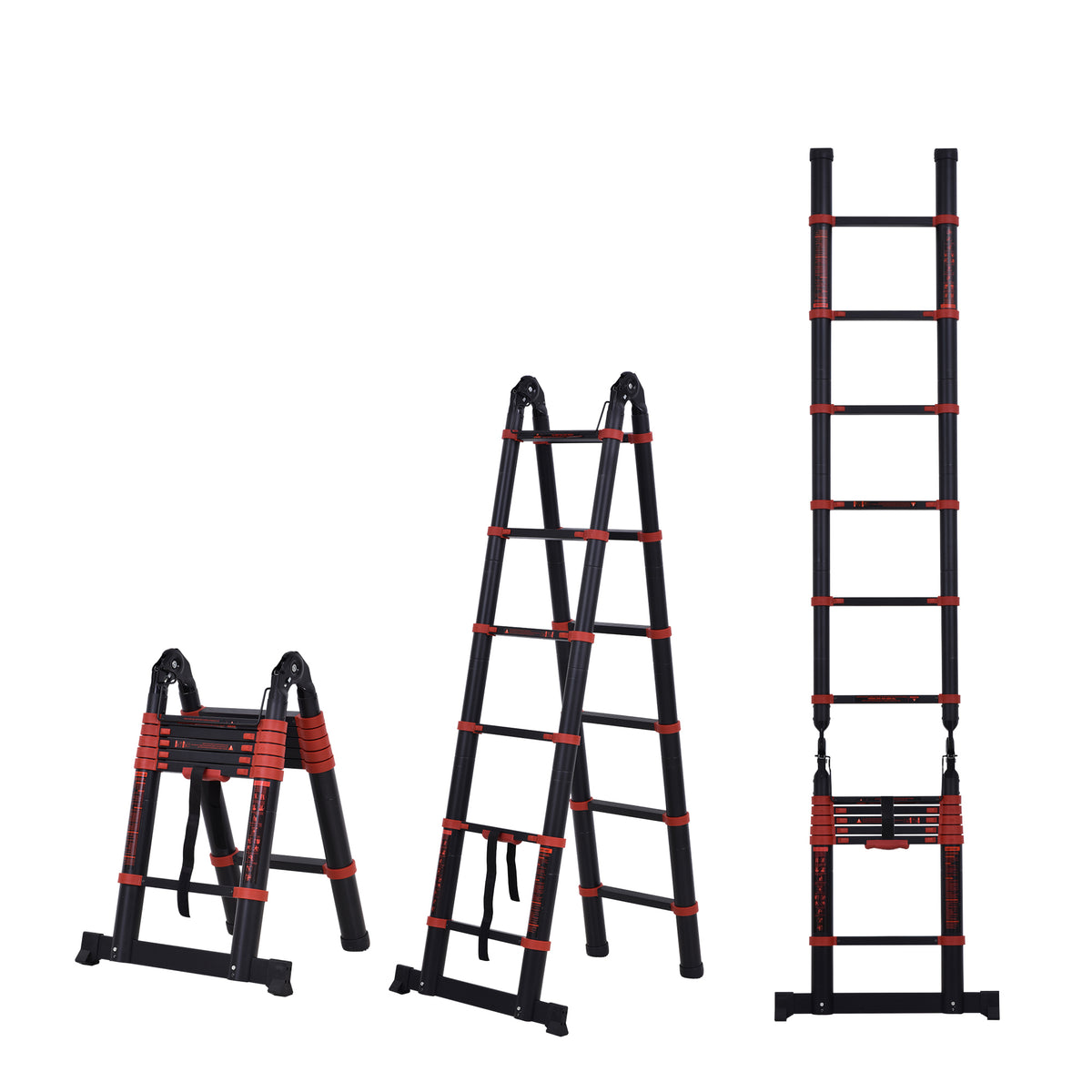 Escada telescópica multifuncional de alumínio de 3,8M 2 formas Estrutura de escalada portátil interna Externa Doméstica, preta — foto 1