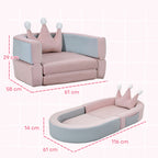 Sofá Infantil Convertível Sofá para Crianças com Almofada em Forma de Coroa Dobrável em Cama e Zona de Brincadeiras Estofado em Veludo Suave para Crianças dos 18 aos 36 Meses Rosa e Azul Acinzentado — foto 3
