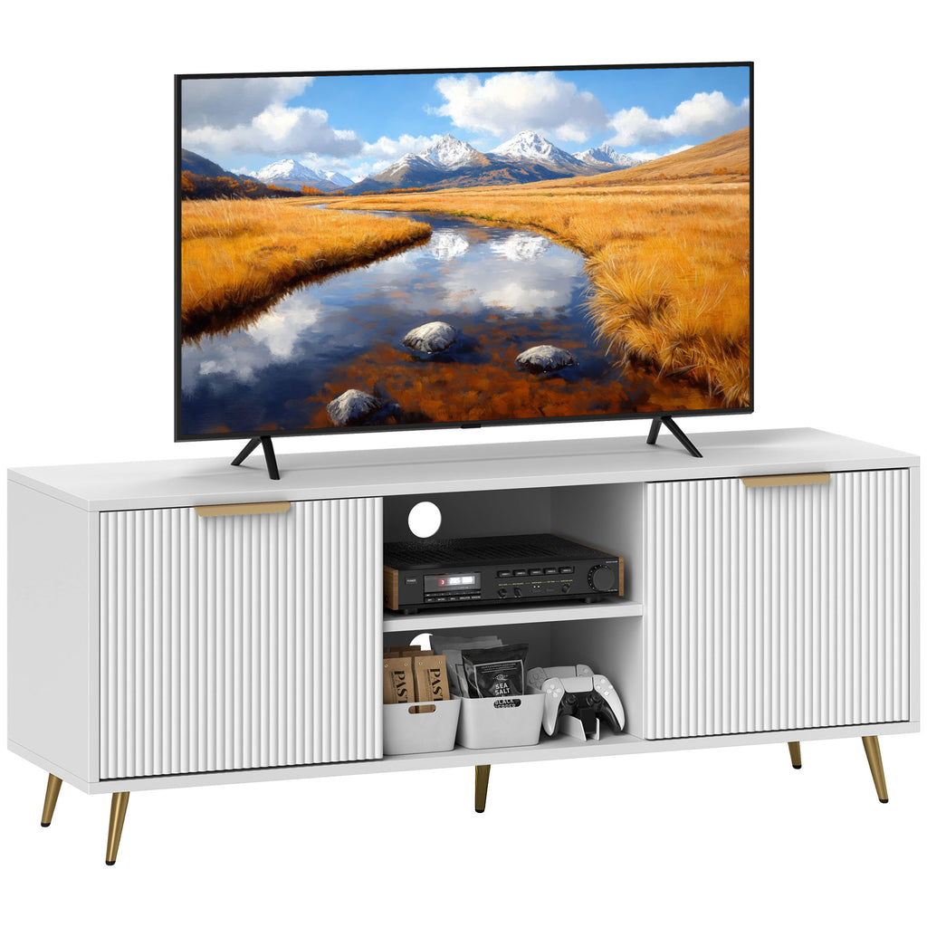 Móvel de TV Moderno Móvel de TV para Sala de Estar com 2 Compartimentos Abertos e 2 Portas Móvel para Televisores de 55 Polegadas 120x35x48 cm Branco — foto 1