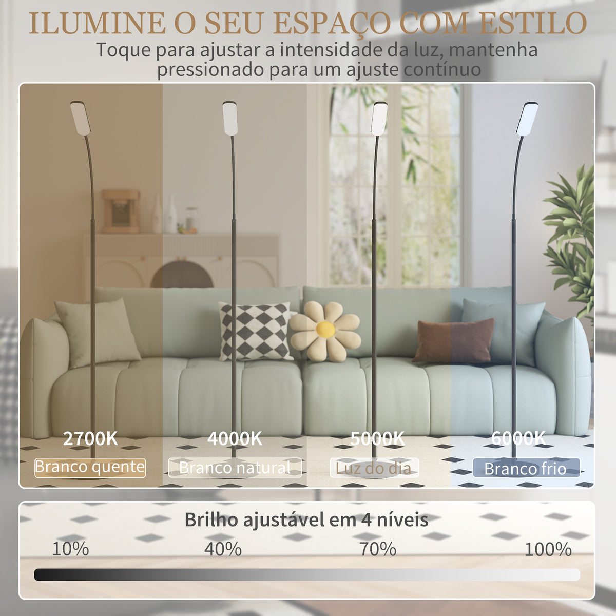 Candeeiro de Pé LED Regulável com Controlo Remoto e Tátil 5 Modos de Iluminação Temporizador de 60 Minutos Memória e Parte Inferior Giratório Flexível Ø22x175 cm Preto — foto 6