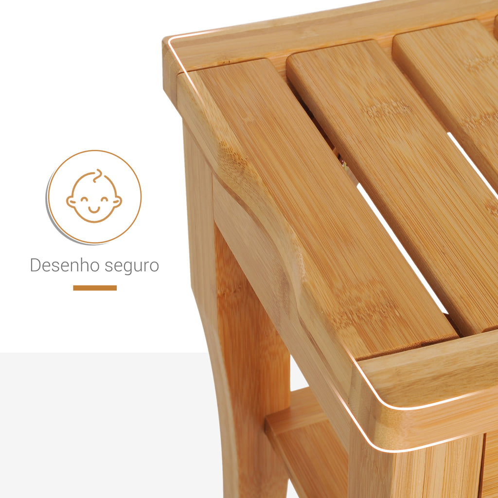 Banco para Casa de Banho de Bambu com Prateleira de Arrumação Banco de Banho Antiderrapante Impermeável e Resistente Banco de Duche para Casa Sala Quarto SPA 47,5x26x44,5 cm Madeira — foto 6