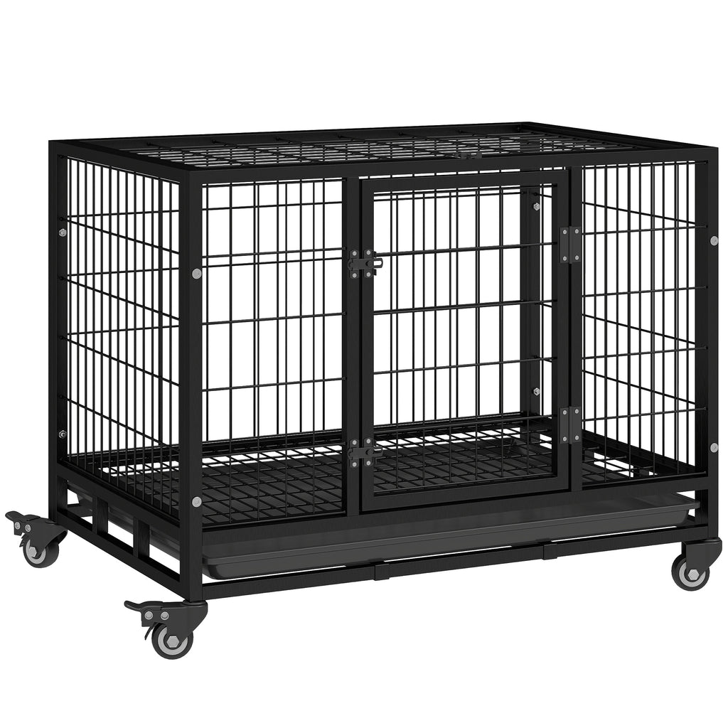 Gaiola de Metal para Cães com Rodas e Freios Bandeja Removível e Porta com Trava para Golden Retriver Labrador 92x62x75cm Preto — foto 1