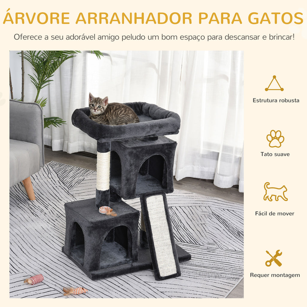 Arranhador para Gatos com Postes e Placa de Arranhar em Sisal Caverna Cama com Borda Elevada e Tato Suave 59x39x83 cm Cinza Escuro — foto 4
