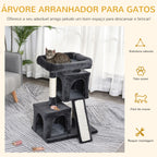Arranhador para Gatos com Postes e Placa de Arranhar em Sisal Caverna Cama com Borda Elevada e Tato Suave 59x39x83 cm Cinza Escuro — foto 4