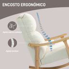Poltrona Baloiço Moderna Poltrona Baloiço com Pés e Apoio para os Braços de Madeira de Faia Encosto Alto Poltrona de Amamentação Carga 120 kg para Dormitório Sala de Estar 65x90x98 cm Creme — foto 5