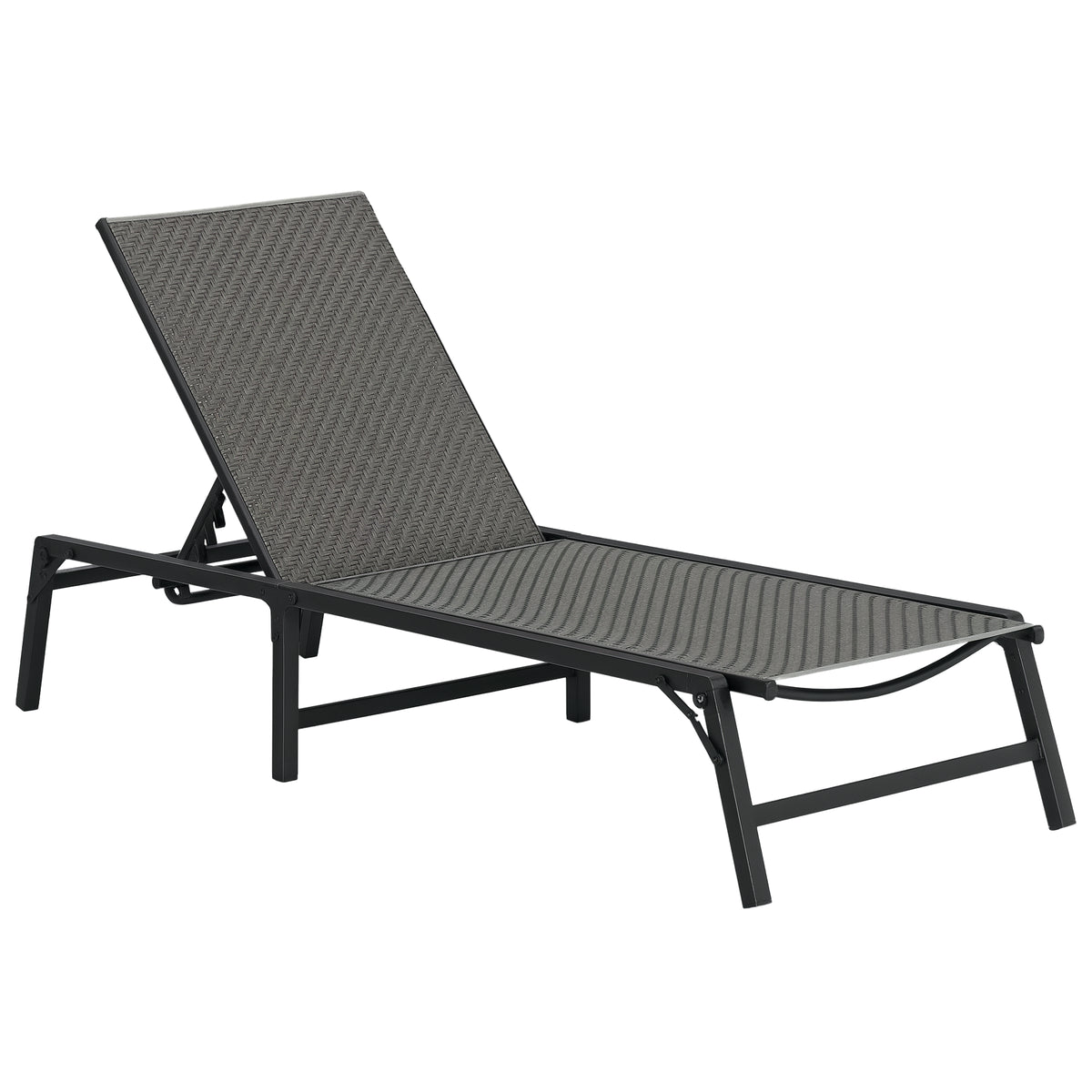 Espreguiçadeira Dobrável Espreguiçadeira para Jardim com Encosto Ajustável em 5 Níveis e Estrutura de Aço Carga 150 kg Tecido Inspirado em Vime para Pátio Terraço 183x62x32 cm Cinza — foto 1