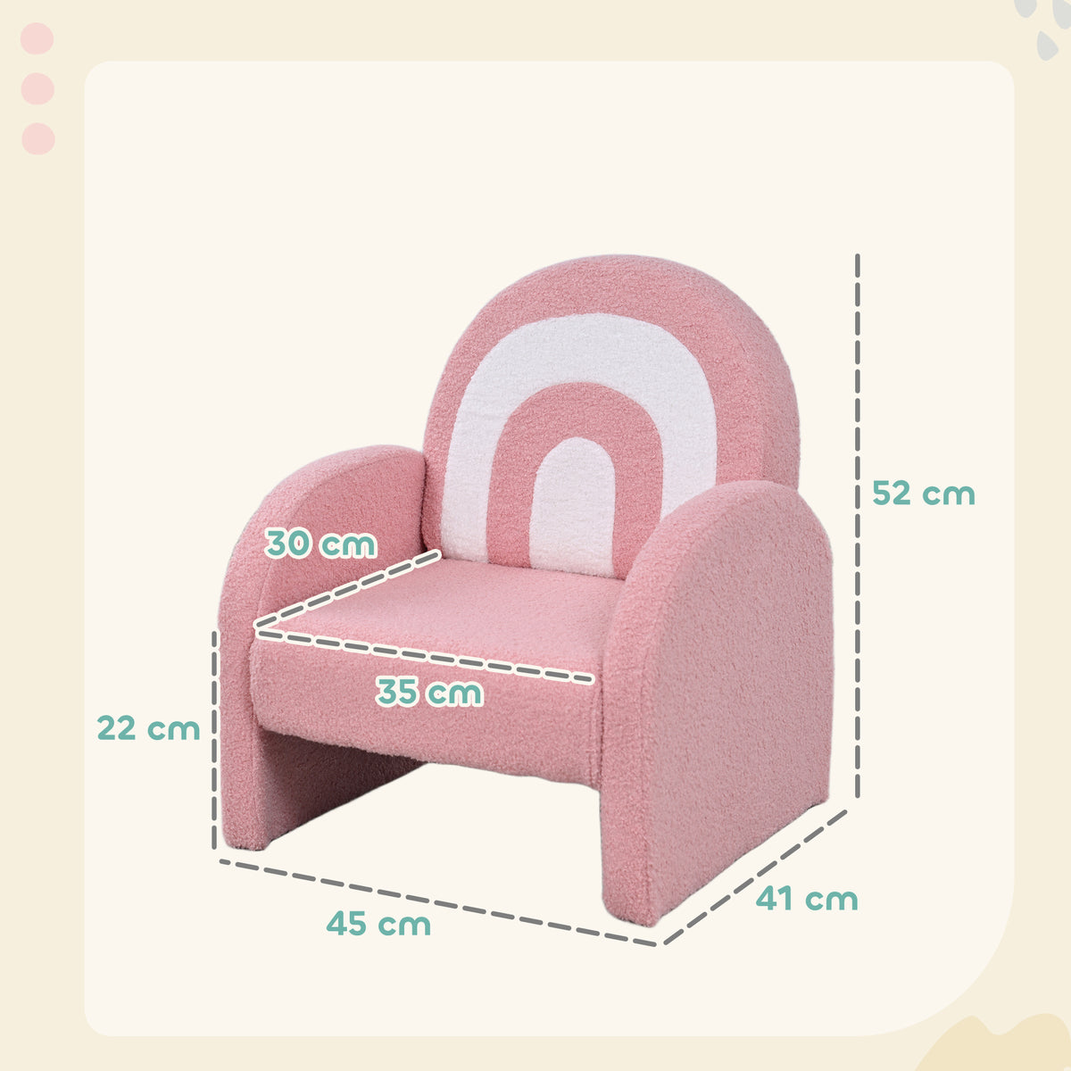 Poltrona para Crianças com Encosto em Forma de Arco-Íris Sofá para Crianças de 18-96 Meses Tecido Suave em Borrego Apoios de Braço Carga 45 kg 45x41x52 cm Rosa — foto 3