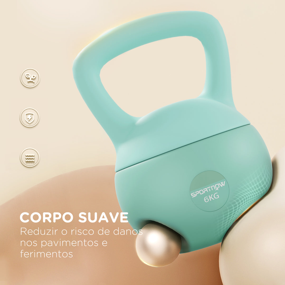Kettlebell de 6 kg Pesa Russa Preenchida de Areia Metálica e Alça Antiderrapante para Treino de Musculação em Casa Ginásio 19x19x28 cm Verde — foto 4