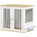 Gaiola para Cães Médios 2 em 1 Mesa Auxiliar com 2 Portas com Trava Comedouro Giratório de 360° 2 Tigelas e Almofadas Antiderrapantes 80x55x71,5 cm Branco — foto 1