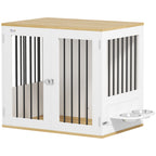 Gaiola para Cães Médios 2 em 1 Mesa Auxiliar com 2 Portas com Trava Comedouro Giratório de 360° 2 Tigelas e Almofadas Antiderrapantes 80x55x71,5 cm Branco — foto 1