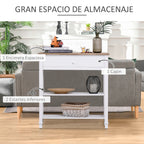 Mesa Consola Estilo Rétro Consola para Sala de Estar Corredor com 2 Prateleiras e 1 Gaveta 75,6x27,5x80,5 cm Branco e Madeira — foto 4