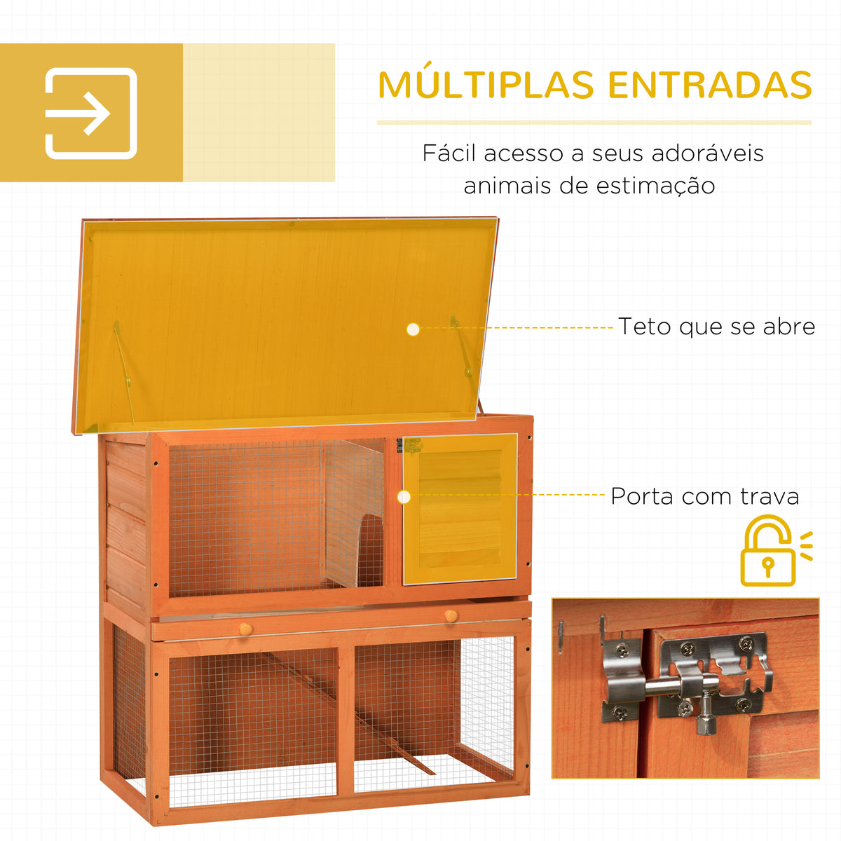 Coelheira de Exterior de Madeira para Animais Pequenos 2 Níveis com Rampa Teto Asfáltico e Porta com Trava 90x45x80 cm Madeira e Verde — foto 5