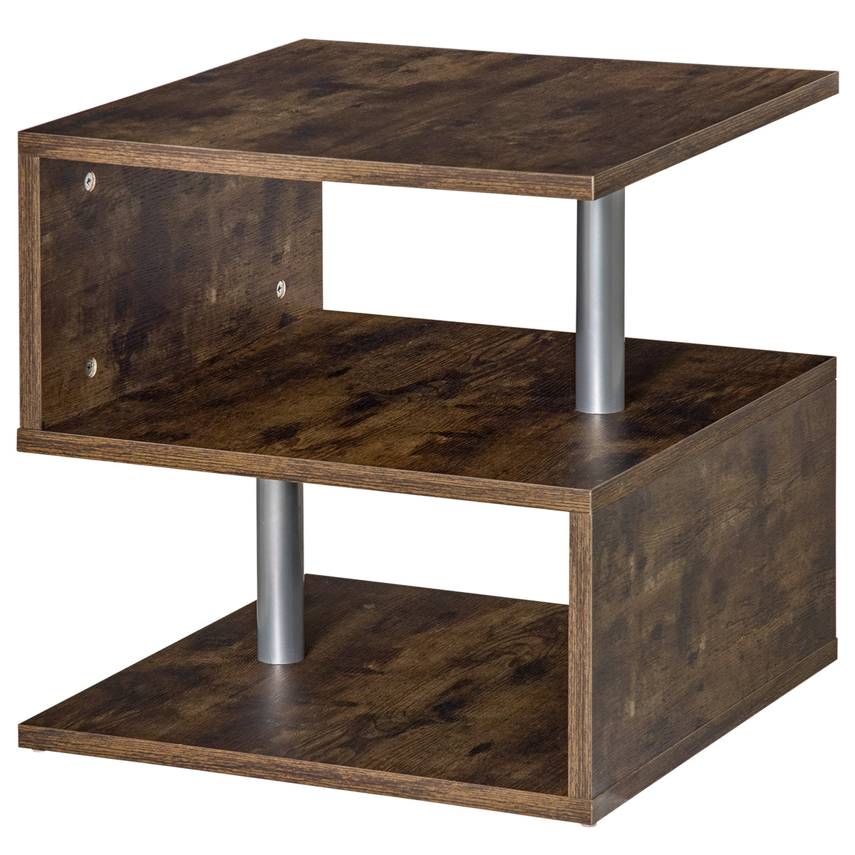 Mesa de apoio para sofá Mesa de centro para sala de estar Mesa de apoio estilo industrial em S com prateleiras em 3 níveis 48x48x48 cm Cor Madeira envelhecida — foto 1