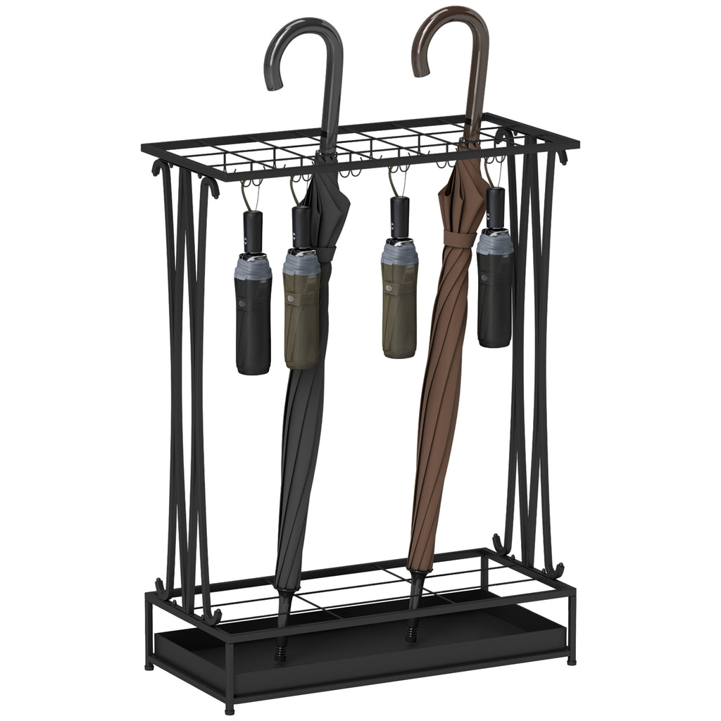 Suporte para Guarda-Chuva Moderno Retangular Suporte para Guarda Chuvas de Aço com 24 Ganchos 21 Espaços e Bandeja Recolhedora de Gotas Amovível para Entrada Escritório 50x24x68 cm Preto — foto 1
