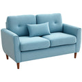 Sofá de 2 Lugares para Sala com Apoio de Braços Almofadas e Assento Acolchoado Capa de Almofada Lavável 140x78x83 cm Azul Claro — foto 1
