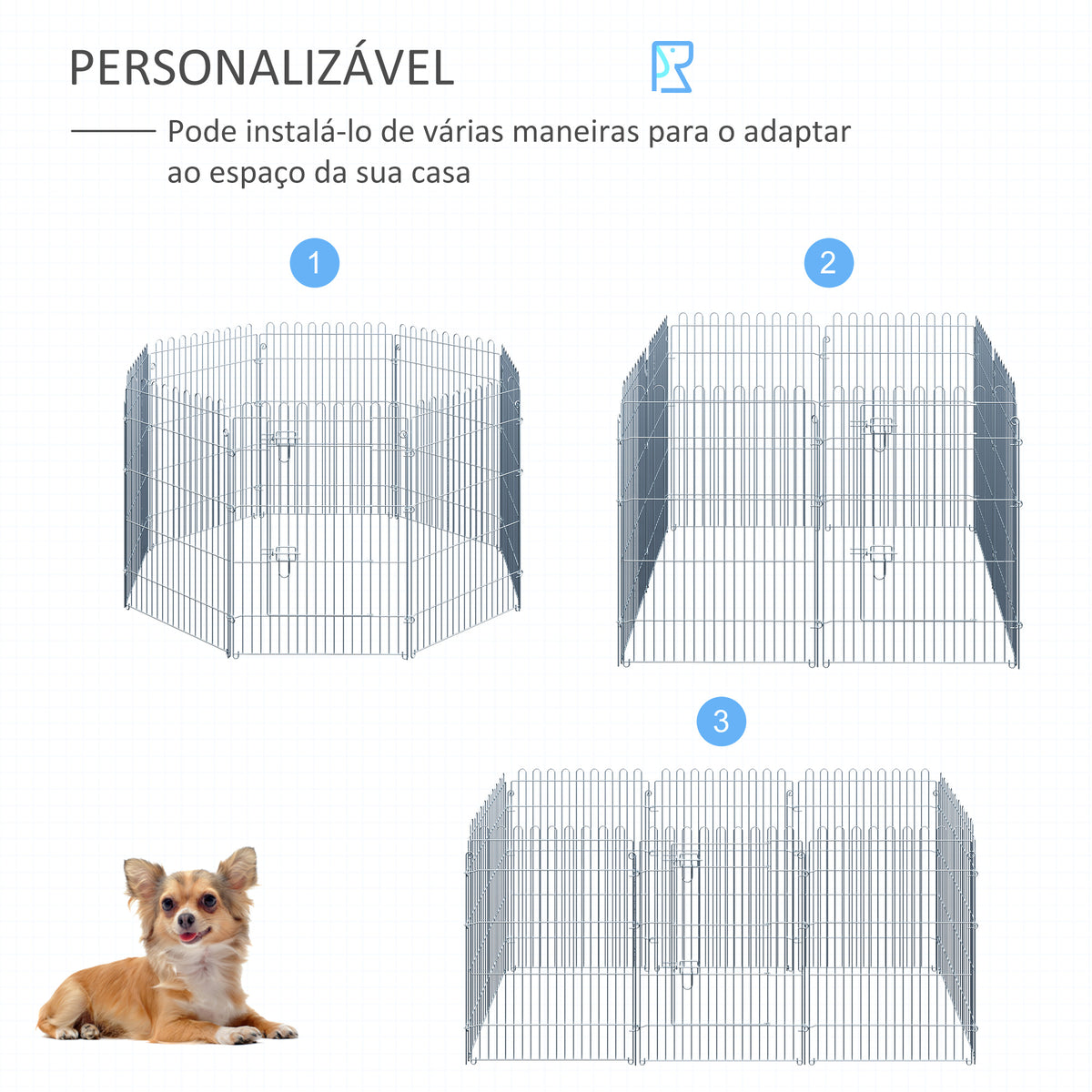 Parque para Animais de Estimação com 8 Paineis 63x91cm Cerca para Animais de Estimação com Porta com Trava para Jardim Pátio Exterior Prata — foto 4