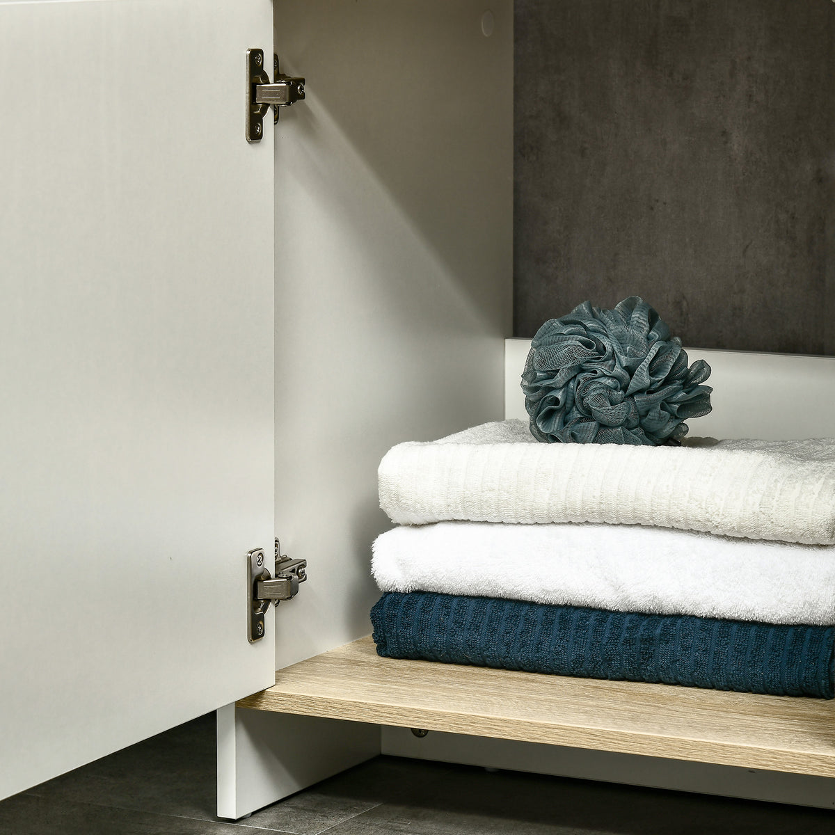 Móvel para Lavatório Pousar Móvel Casa de Banho Moderno com Prateleiras Abertas e Armário 77x45x60 cm Branco e Madeira — foto 7