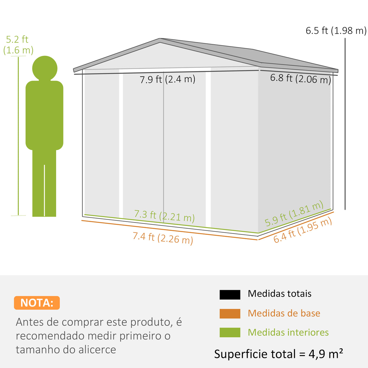 Abrigo de Jardim Exterior 4,4 m² 240x206x198 cm Abrigo de Jardim com Porta de Correr e Fechadura Armário para Jardim Pátio Teca — foto 3