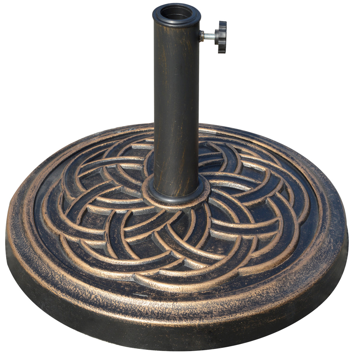 Base Chapéu de Sol de Jardim Suporte para Chapéu de Sol Redondo para Mastros de 38mm/48mm Resina e Aço para Terraço Pátio Exterior Ø45x33cm Bronze — foto 1