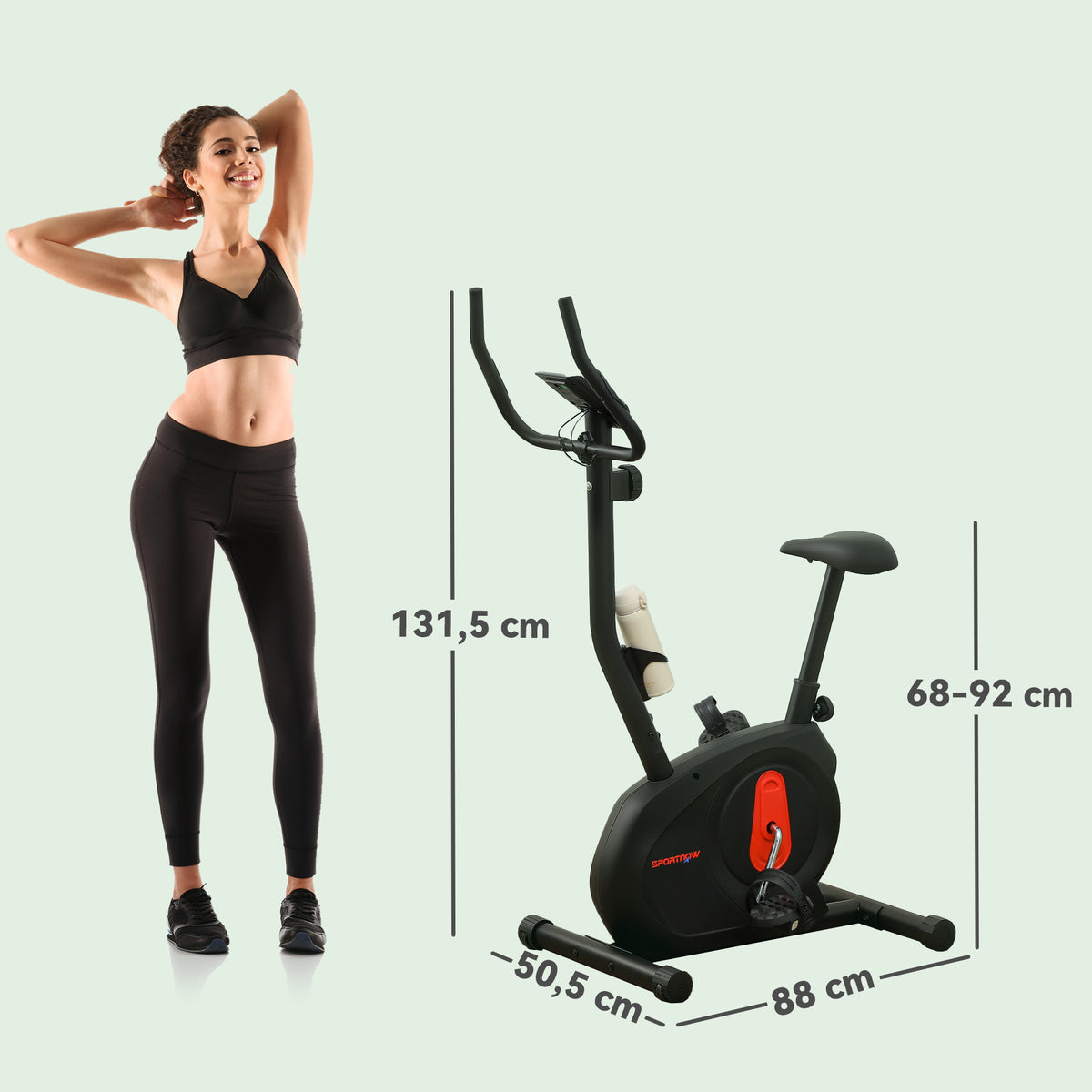 Bicicleta Estática Silenciosa com 8 Níveis de Resistência Magnética Sensor de Frequência Assento Ajustável Ecrã LCD e Suporte para Telemóvel Carga 100 kg 88x50,5x131,5 cm Preto — foto 3