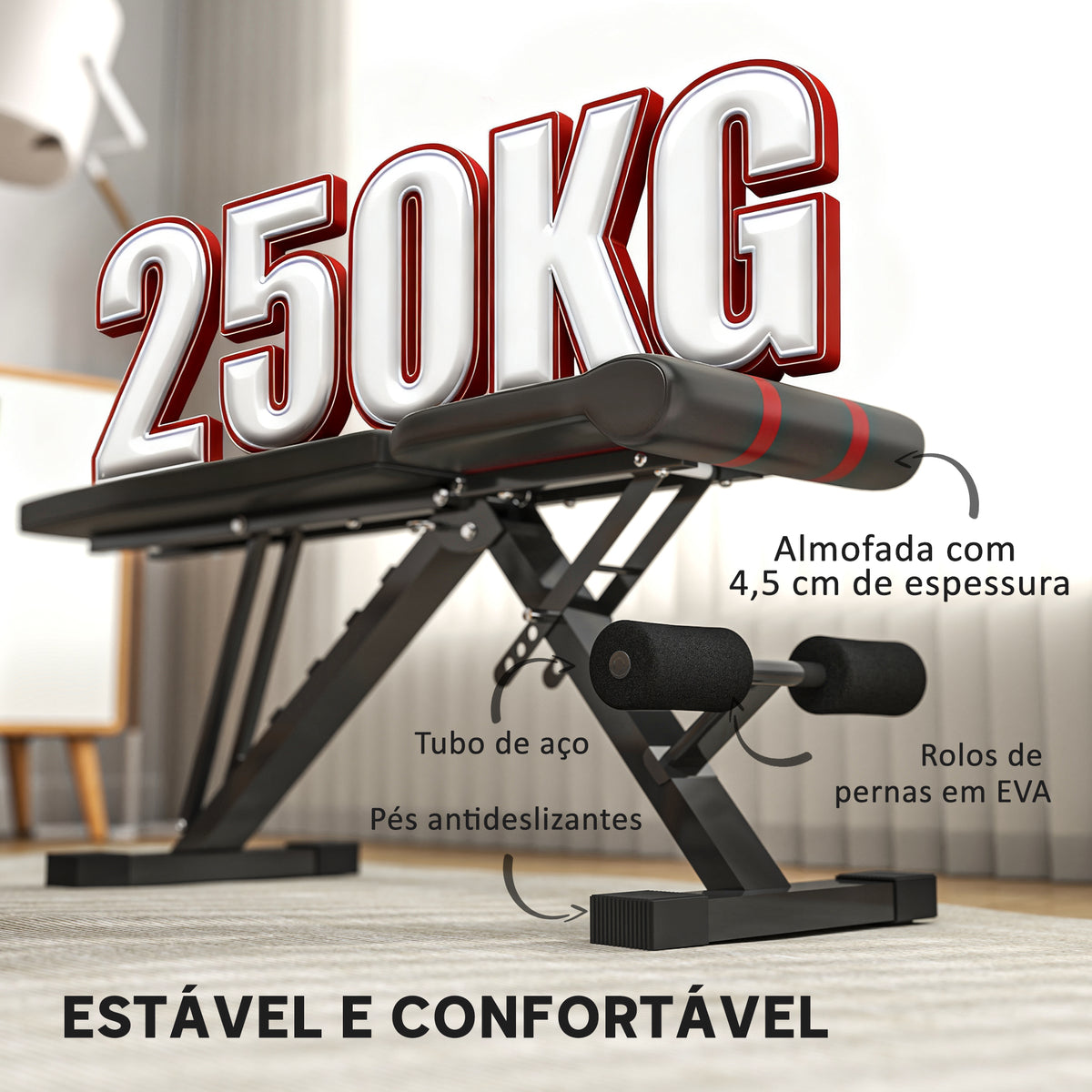 Banco de Abdominais Ajustável Banco de Musculação Dobrável para Treino de Corpo Completo em Casa Ginásio 82x35x42,5-107 cm Preto — foto 6