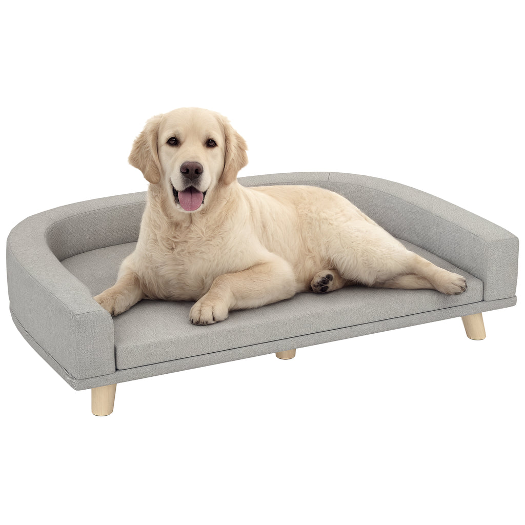 Sofá para Cães Cama Elevada para Cães Estofada com Almofada Lavável e Pés de Madeira de Pinho Carga Máxima 40 kg 98x67x25 cm Cinza — foto 1