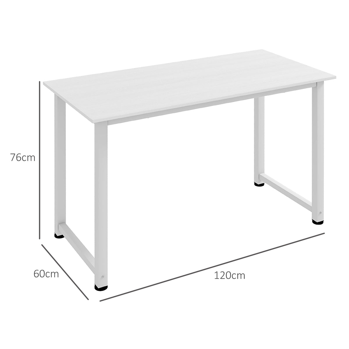 Secretária Moderna Mesa de Estudo com Estrutura de Aço e Pés Ajustáveis Mesa de Computador para Escritório Casa 120x60x76 cm Branco — foto 3