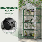 Estufa de Exterior com 4 Prateleiras e Rodas, Estufa Compacta com Porta Enrolável, Estrutura de Aço e Cobertura de PVC, Anti-UV para Plantas, Vasos, Flores, 70x50x165 cm, Transparente — foto 5