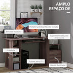 Mesa para Computador 120cm Secretária para Escritório com Múltiplas Prateleiras Gavetas Bandeja de Teclado Suporte para Monitor Impressora e CPU 152x60x88cm Marrom — foto 4