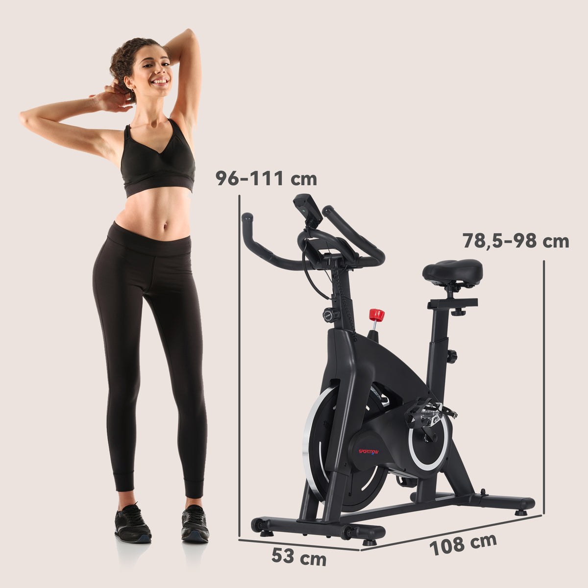 Bicicleta Estática Bicicleta Fitness com Volante de Inércia de 15 kg Ecrã LED Guiador e Assento Ajustável Carga 120 kg para Casa Ginásio 108x53x111 cm Preto — foto 3