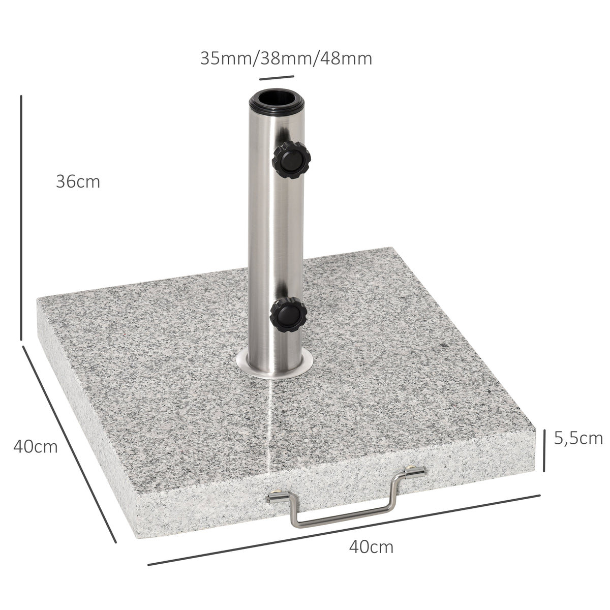 Base para Chapéu de Sol de Mármore Universal com 2 Rodas e Alça de Transporte para Mastros de Ø35/38/42mm Suporte para Chapéu de Sol de Exterior 42x42x36cm Cinza — foto 3