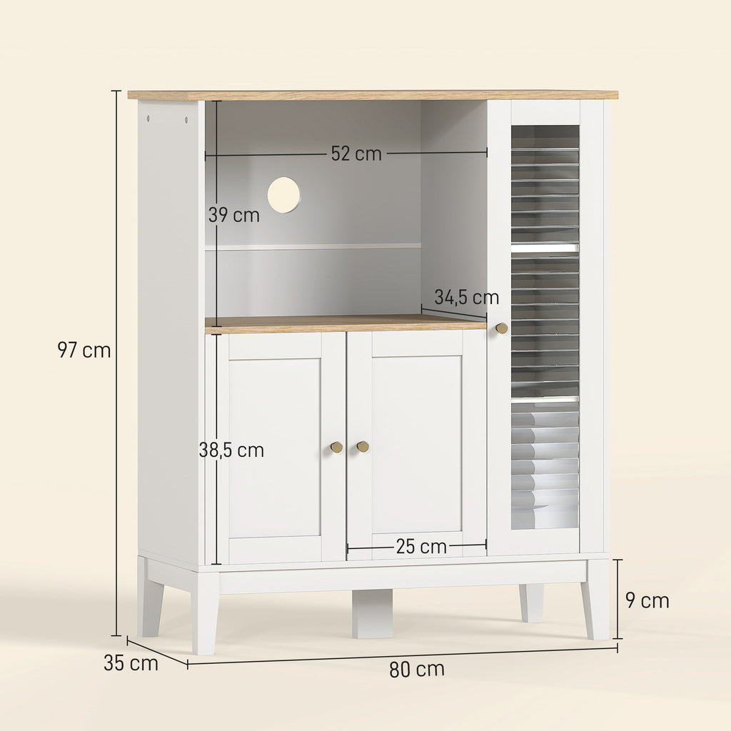 Móvel Auxiliar de Cozinha Moderno Móvel para Micro-Ondas Móvel de Cozinha com Prateleiras 3 Portas Compartimento Aberto Sistema Anti-Tombo para Sala de Jantar 80x35x97 cm Branco — foto 3