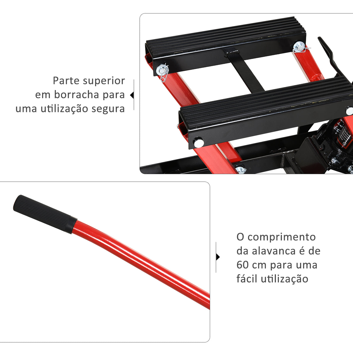 Macaco Hidráulico de Motocicletas Elevador de garagem ATV pista com plataforma Suporte antiderrapante para serviço pesado em aço 680 kg 110x36x67 cm Preto e vermelho — foto 5