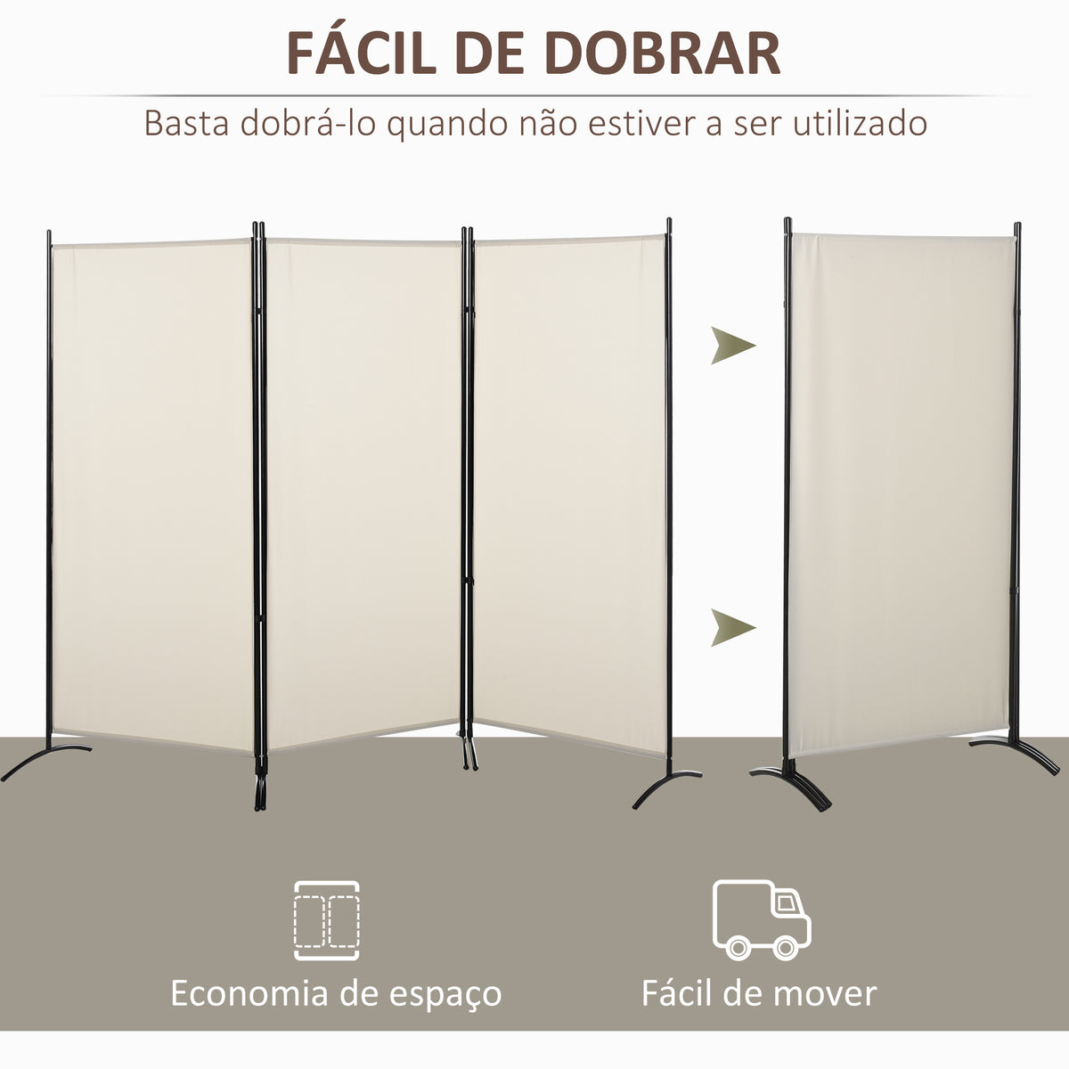 Biombo de 3 Paineis Separador de Ambientes Dobrável 253x50x182 cm Divisor de Ambientes Biombo de Privacidade com 6 Pés de Metal para Escritório Dormitório Bege — foto 5